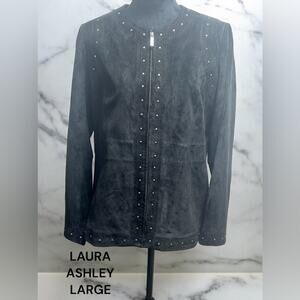 Laura Ashley, Size Large, Genuine Leather, Black Zip-Up. L17